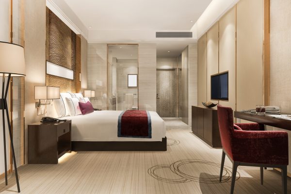 3d rendering modern luxury bedroom suite and bathroom